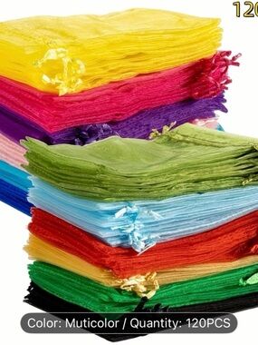 Multicolor Organza Drawstring Favor Bags for Home Office - Pack of 100